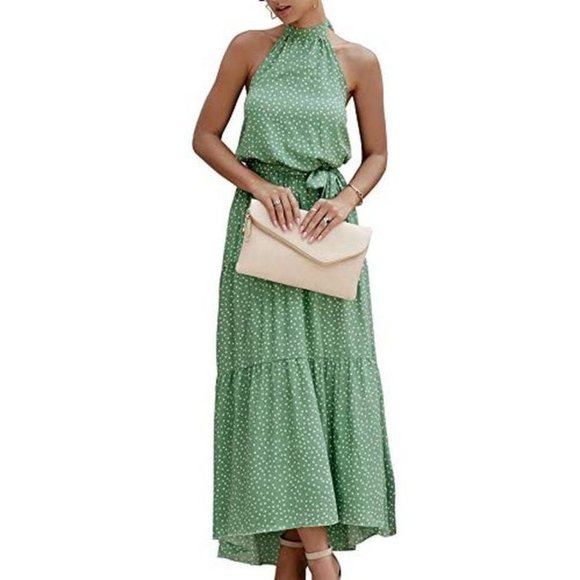 PRETTYGARDEN Halter Neck Belted Maxi Dress S - Picture 4 of 5
